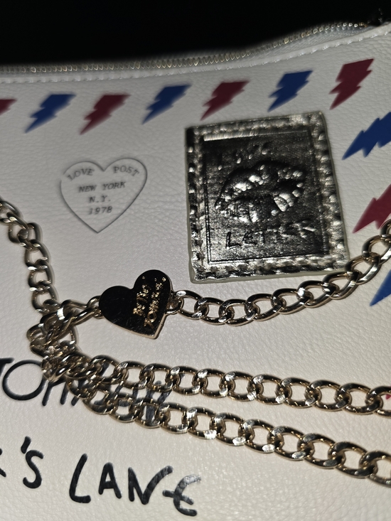 Betsey Johnson NWT Cream Love Letter Crossbody with Pink & Blue Postal Accents - Picture 3 of 9